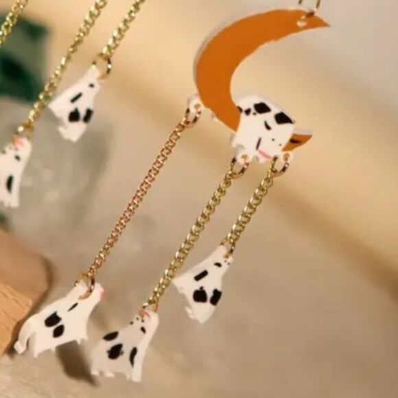 14k COW & THE MOON cute fun Whimsical novelty kawaii earrings - Picture 3 of 6